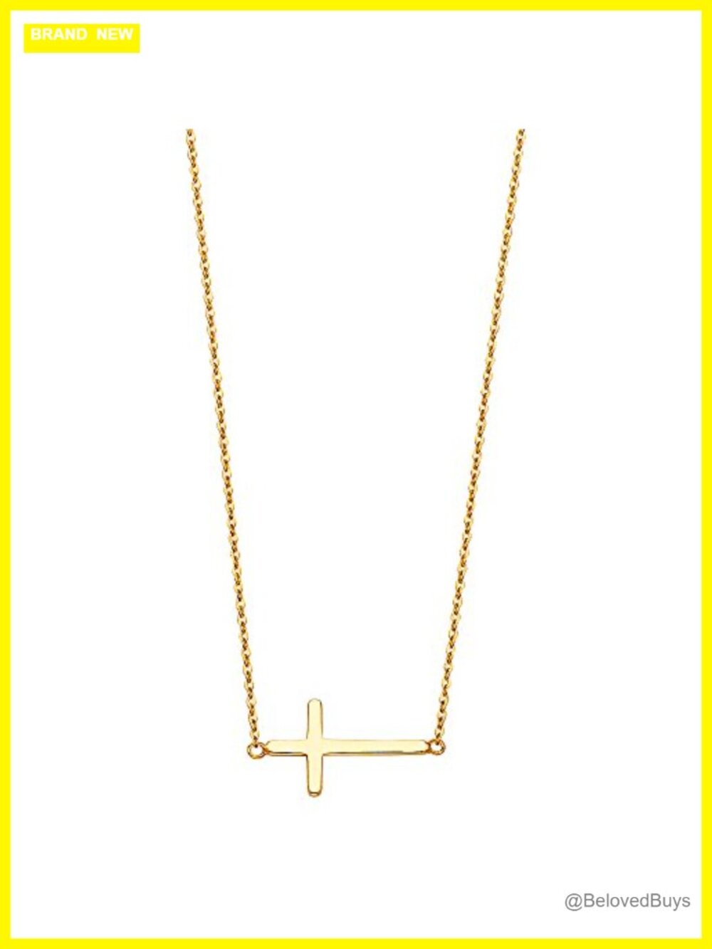 14k Gold Sideways Cross Necklace 17" Fine Jewelry